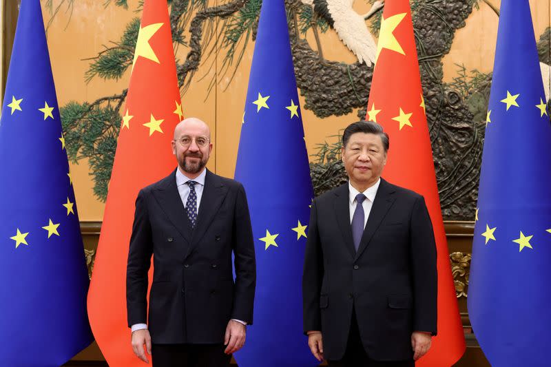 El presidente del Consejo Europeo, Charles Michel, asiste a una reunión con el presidente chino, Xi Jinping, en el Gran Salón del Pueblo en Pekín, China