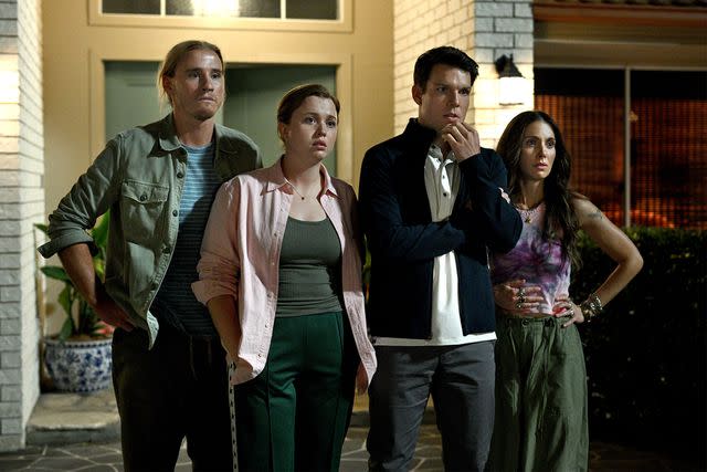 <p>Jasin Boland/PEACOCK</p> Conor Merrigan-Turner as Logan, Essie Randles as Brooke, Jake Lacy as Troy, Alison Brie as Amy in 'Apples Never Fall'