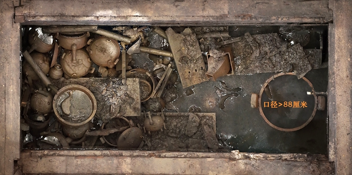 One of the treasure-filled coffin chambers at Wuwangdun as seen from above.