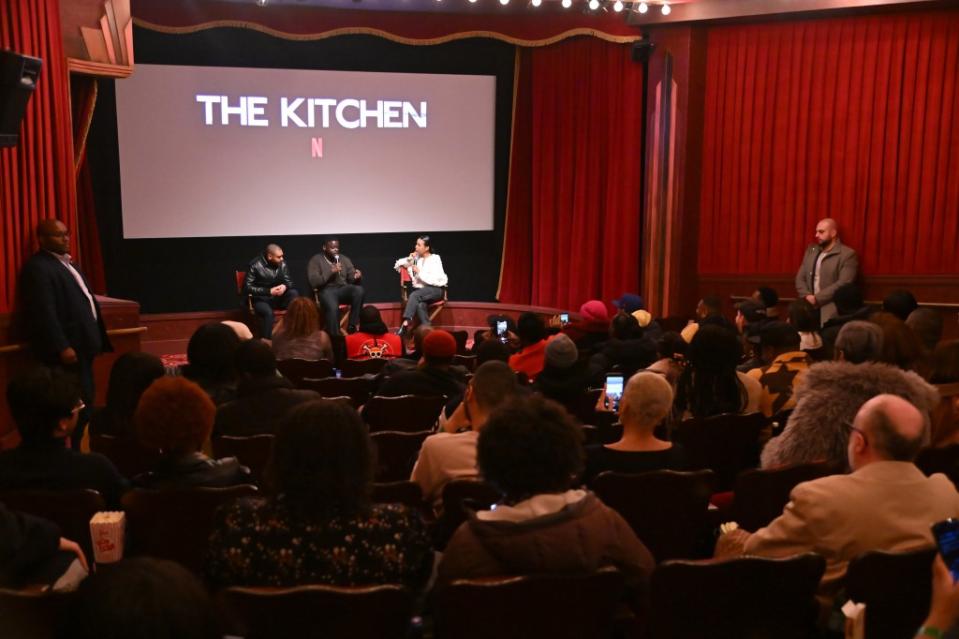 Kane Robinson, Daniel Kaluuya, and Jasmine Simpkins speak onstage during a special screening of “The Kitchen” at The Roxy Hotel on Jan.10, 2024, in New York City. (Photo by Noam Galai/Getty Images for NETFLIX)