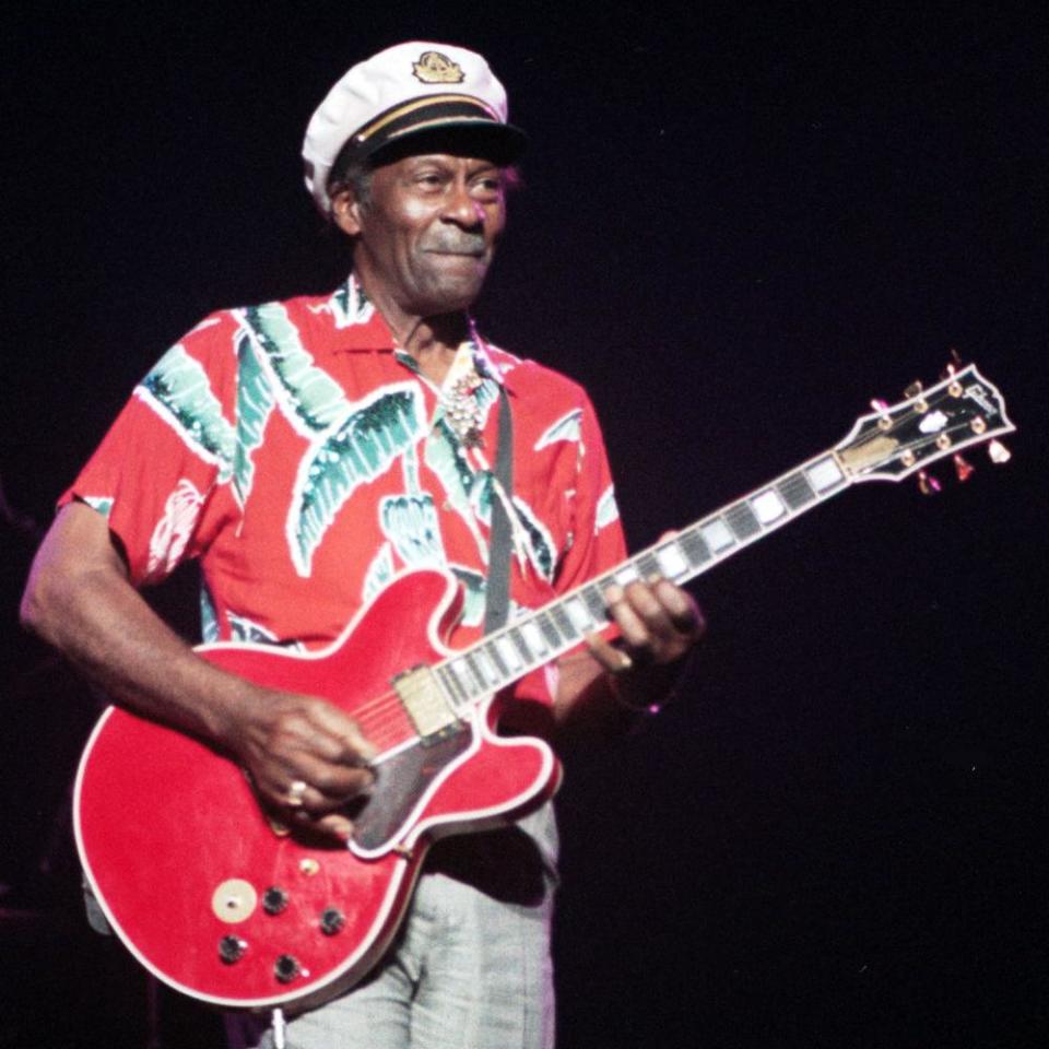 Still rocking it … Chuck Berry on stage.