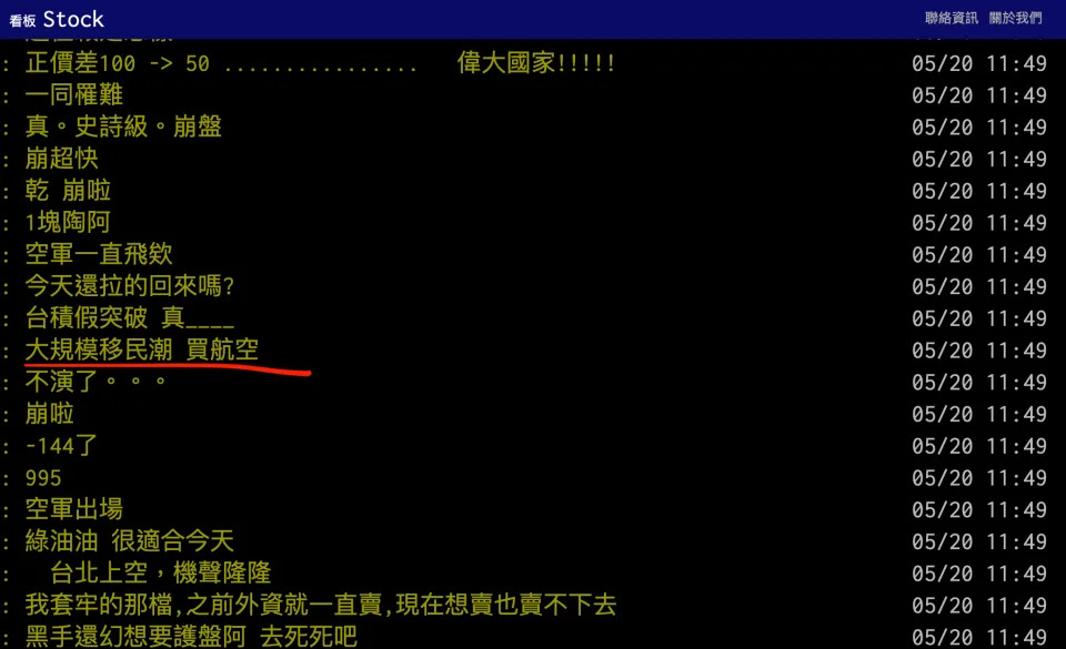 股民ptt討論航空股。圖/取材自Ptt