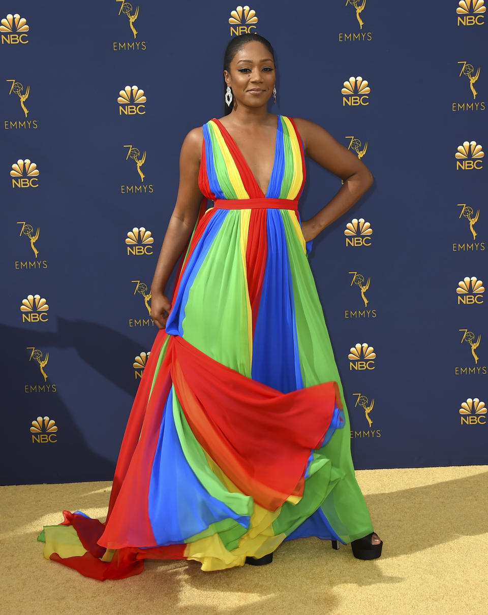 Tiffany Haddish arrives at the 70th Primetime Emmy Awards on Monday, Sept. 17, 2018, at the Microsoft Theater in Los Angeles. (Photo by Jordan Strauss/Invision/AP)