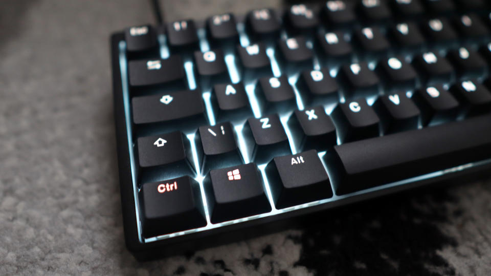 Endgame Gear KB65HE keyboard with RGB lights enabled.