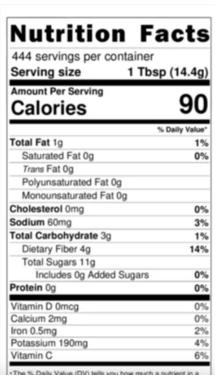 Nutrition label posted on the "Pink Sauce" website.