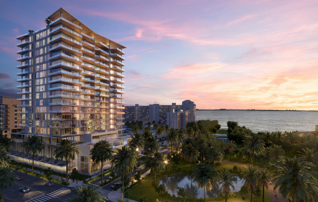 A new rendering of One Park Sarasota that is being developed by national real estate firm Property Markets Group and local company Money Show. The project's most recent design comes after a legal dispute prevented the project from being built over a road in the development.