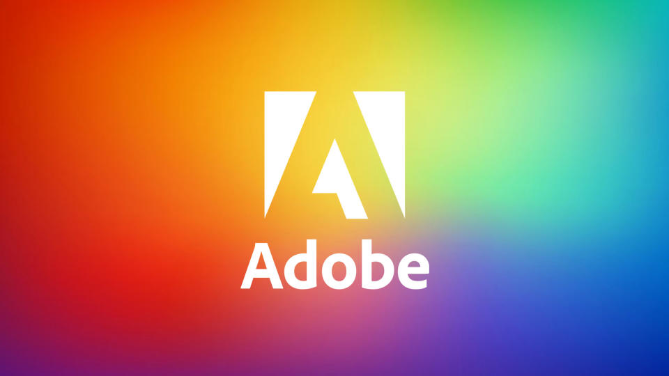 Adobe logo on rainbow background