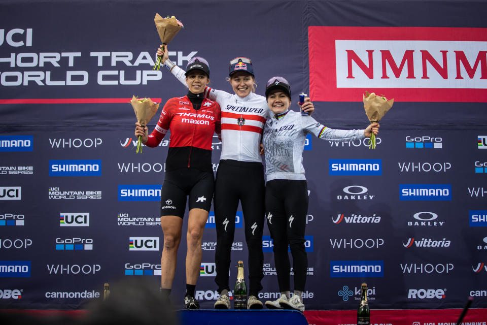 Women's XCC podium at 2023 World Cup opener at Nove Mesto