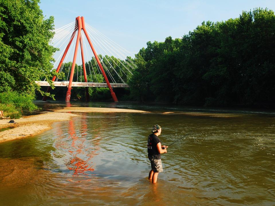 Man fishing in Columbus, Indiana.