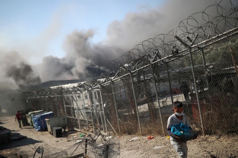 Fire breaks out at Greece's overcrowded Moria refugee camp