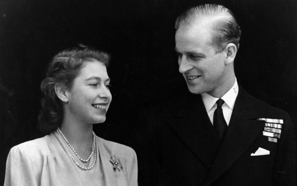 HRH Princess Elizabeth and Philip Mountbatten, Duke of Edinburgh, on the occasion of their engagement at Buckingham Palace in London - Fox Photos 