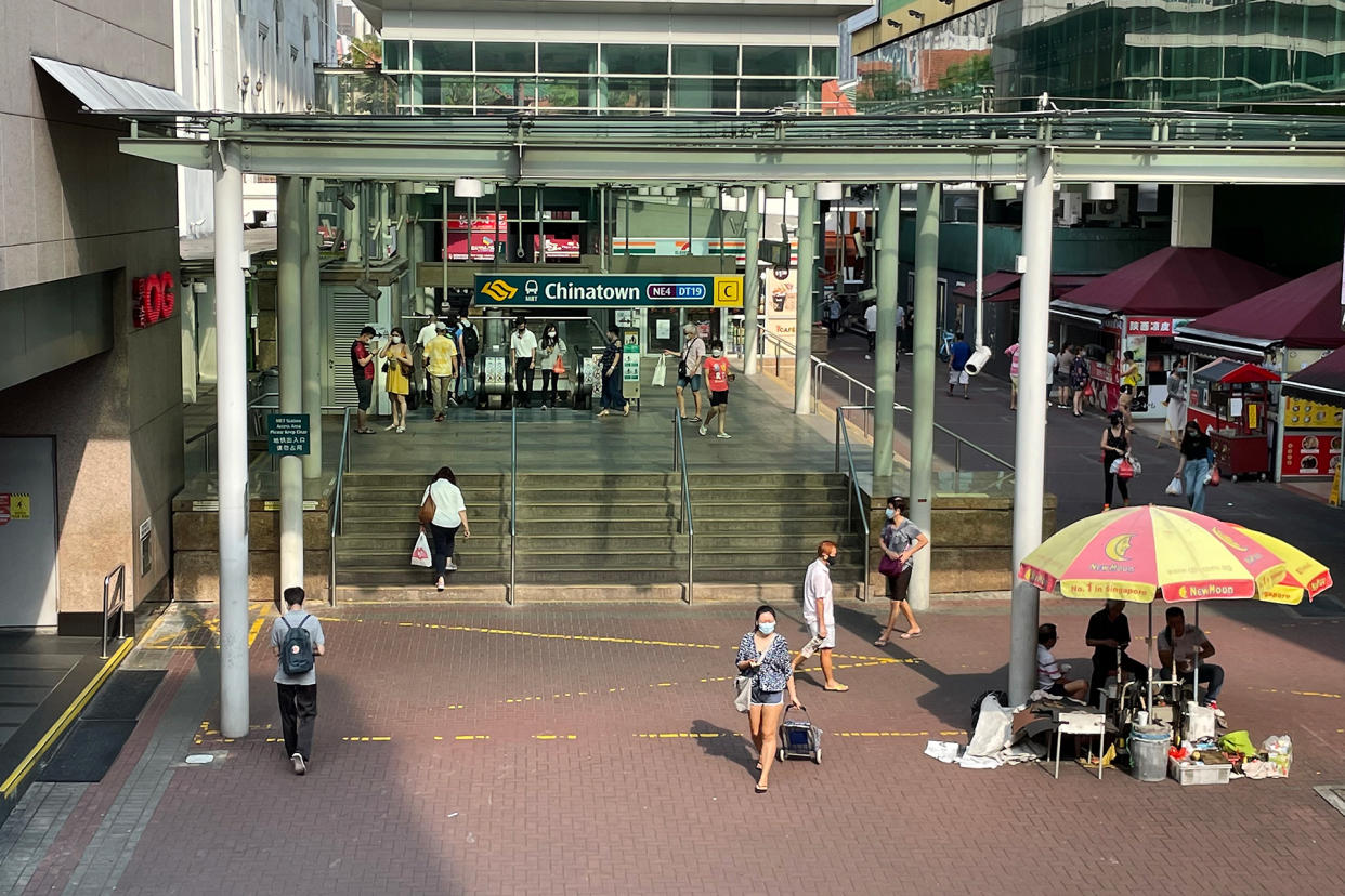 People seen in the Chinatown area on 24 May 2021, amid Singapore's Phase 2 (Heightened Measures) period. (PHOTO: Dhany Osman / Yahoo News Singapore)