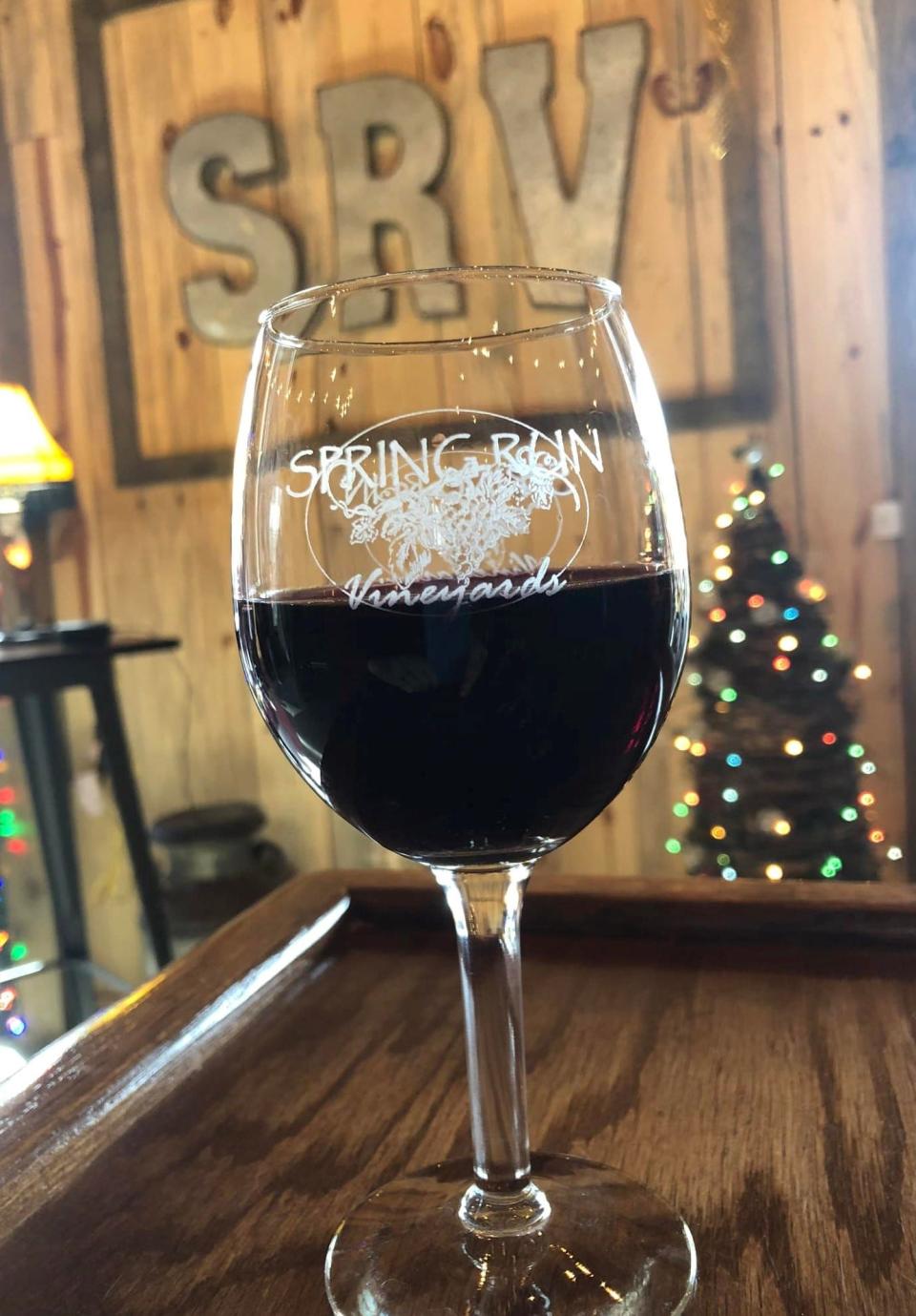 A glass of Abyss, a dry red wine, made by Spring Run Vineyards in Chesterfield, Va.