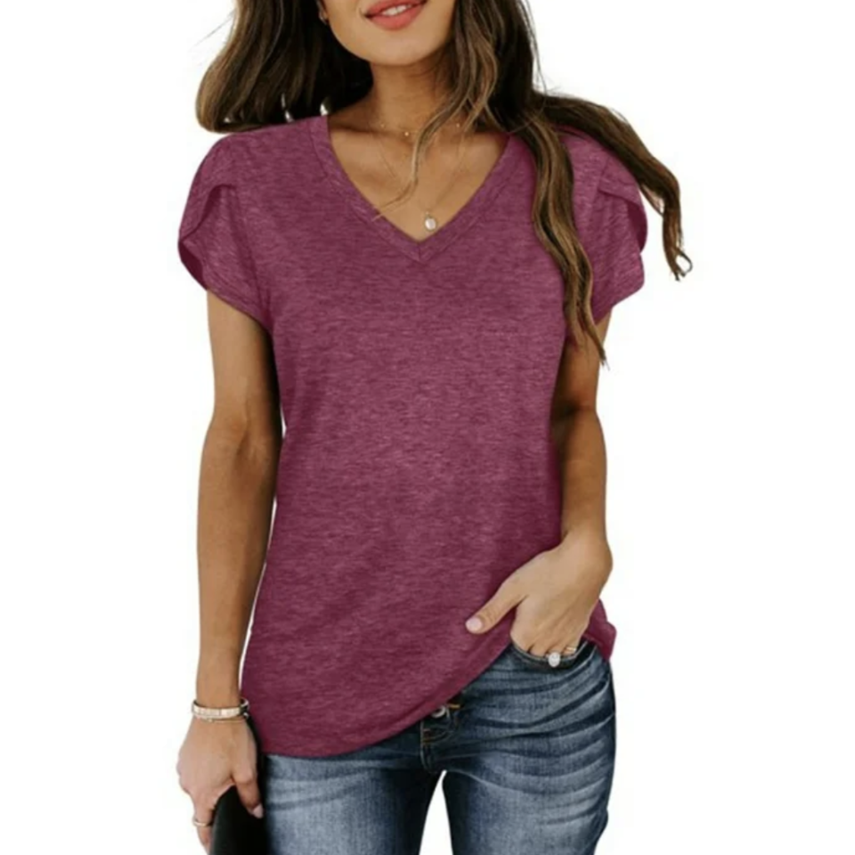 <p><a href="https://go.redirectingat.com?id=74968X1596630&url=https%3A%2F%2Fwww.walmart.com%2Fip%2FMOSHU-V-Neck-T-shirts-for-Women-Petal-Sleeve-Tunic-Tops-Summer-Casual-Womens-Shirts%2F217212495&sref=https%3A%2F%2Fwww.countryliving.com%2Fshopping%2Fg60318763%2Fwalmart-spring-2024-fashion%2F" rel="nofollow noopener" target="_blank" data-ylk="slk:Shop Now;elm:context_link;itc:0;sec:content-canvas" class="link ">Shop Now</a></p><p>Petal Sleeve T-Shirt</p><p>walmart.com</p><p>$12.99</p>