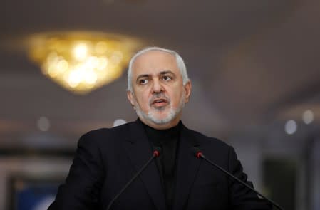 Iranian Foreign Minister, Mohammad Javad Zarif, speaks during a news conference with Iraqi Foreign Minister Mohamed Ali Alhakim in Baghdad
