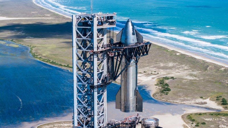 SpaceX’s Starship rocket at the company’s launch facility in Boca Chica, Texas.