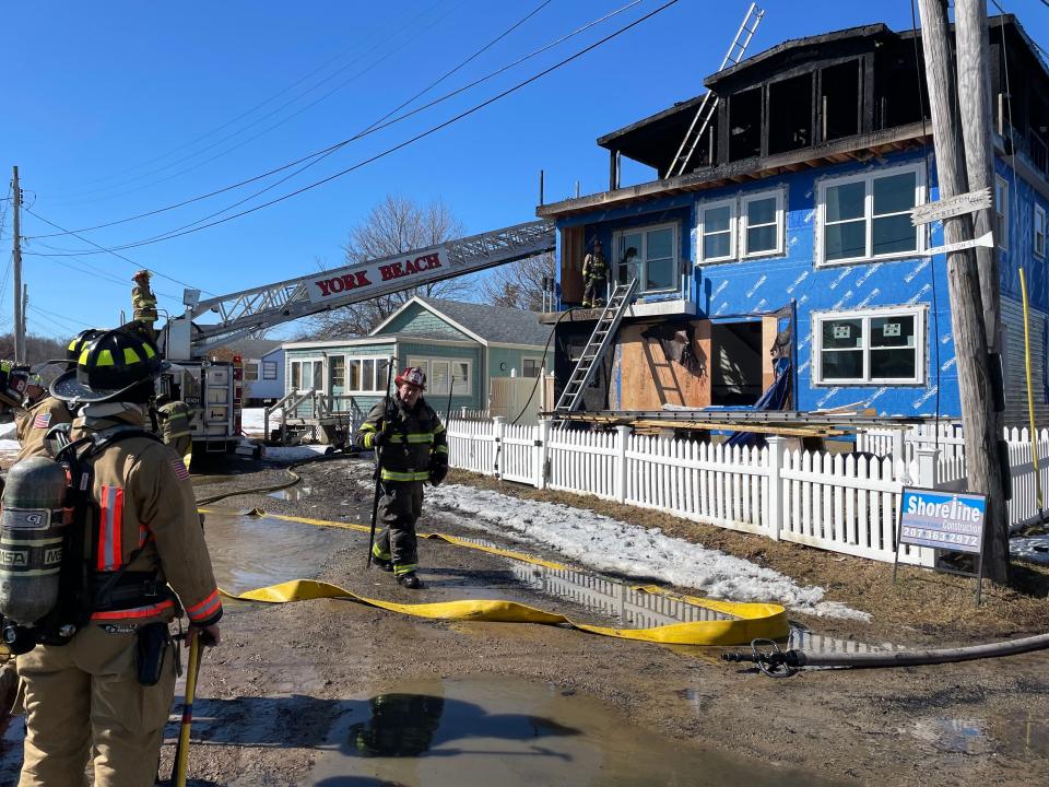 A building under construction near Long Sands Beach caught fire Monday morning, March 6, 2023, causing serious damage on the third floor.