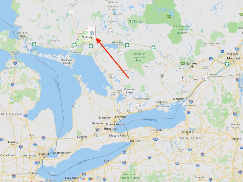 sudbury ontario map arrow