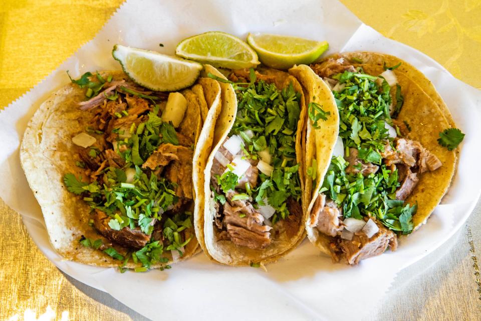 The "carnitas" tacos are featured at Tortilleria Dos Milpas in Elsmere, Tuesday, Oct. 24, 2023. Dos Milpas makes tortillas from nixtamalized corn, with Michoacan-style carnitas, and is part of the reason why northern Delaware is deemed to have some of the best Mexican food in the region.