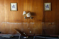 The wall of a motel room shows how high the flooding reached from the Little River in the aftermath of Hurricane Florence in Spring Lake, N.C., Wednesday, Sept. 19, 2018. (AP Photo/David Goldman)