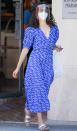 <p>Emmy Rossum picks up lunch from Nate ‘n Al’s Deli in Beverly Hills on Wednesday dressed in a summery blue sundress and strappy sandals.</p>
