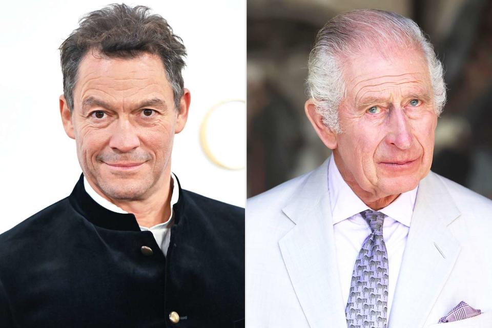 <p>Samir Hussein/WireImage; Chris Jackson/Getty</p> Dominic West at The Crown Finale Celebration in London on Dec. 5; King Charles at a Commonwealth and Nature reception during COP28 in Dubai on November 30.