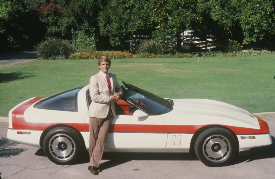 Dirk Benedict, as Templeton 'Faceman' Peck from TV's "The A-Team," with his 1984 Chevrolet Corvette