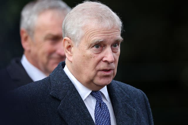 <p>ADRIAN DENNIS/AFP via Getty</p> Prince Andrew after attending the royal family's traditional Christmas Day service at St Mary Magdalene Church on Dec. 25, 2023.