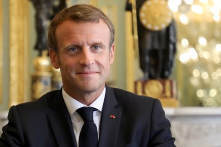 French President Emmanuel Macron attends a meeting with Finland's Prime Minister Antti Rinne at the Elysee palace in Paris