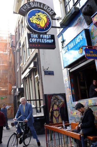 The Bulldog, the first coffee shop in Amsterdam, is pictured in 2011. A Dutch coalition government, likely to be formed under re-elected Liberal Prime Minister Mark Rutte, is planning to restrict cannabis sales to tourists and require residents to show identification when entering some 670 coffee shops around the country