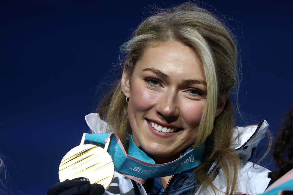 Mikaela Shiffrin after winning the Olympic gold medal in the giant slalom event. (Photo: Getty Images)