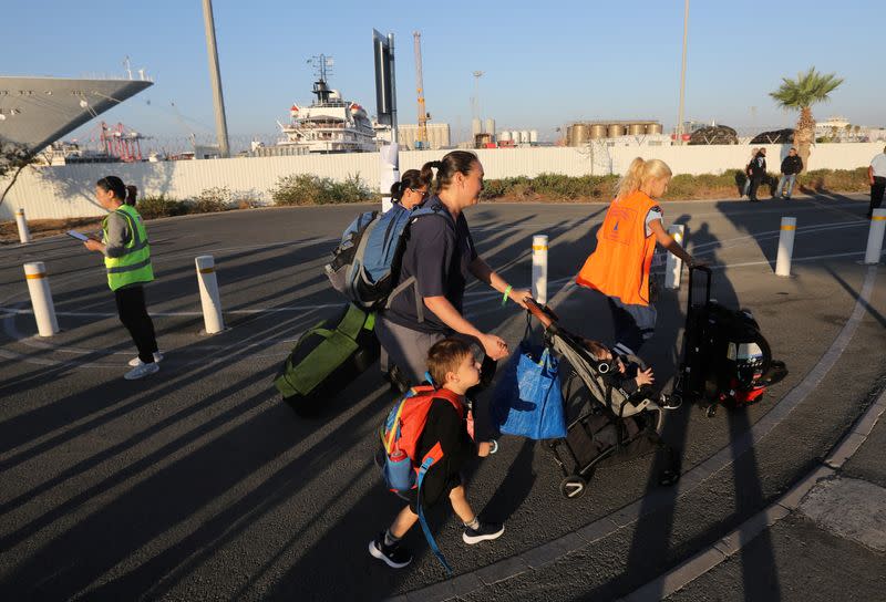 U.S. citizens arrive at Limassol port after their evacuation from Haifa in Israel, in Limassol