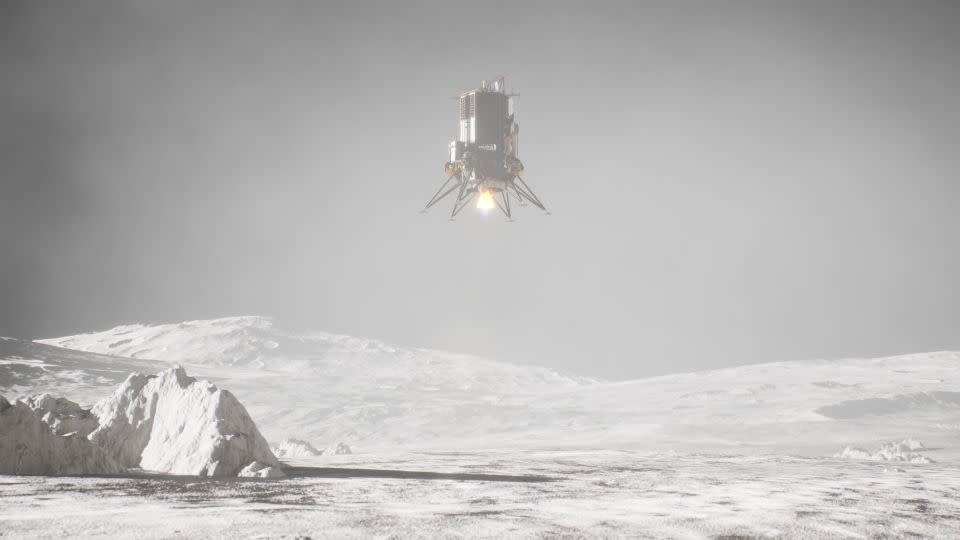 An artist rendering of the lander making its descent to the surface. - Intuitive Machines/Nokia Bell Labs