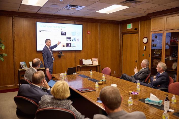 Csaba Korosi, the president of the General Assembly of the United Nations, visits the FamilySearch Library.