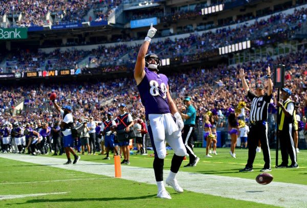 Baltimore Ravens tight end Mark Andrews leads my Top 20 rankings. File Photo by David Tulis/UPI