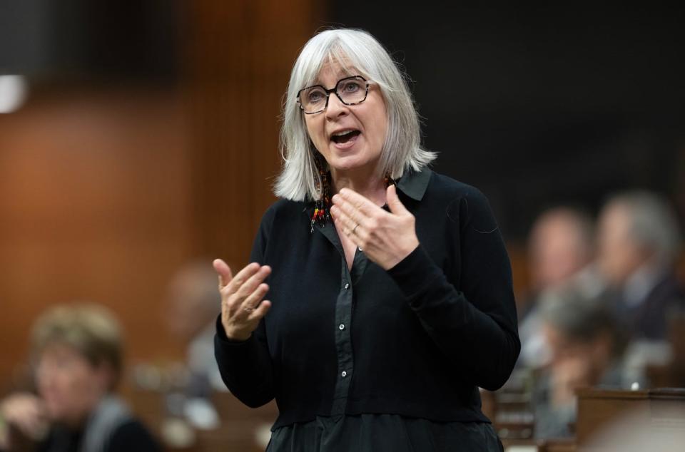 Indigenous Services Minister Patty Hajdu rises during question period in the House of Commons on Dec. 1, 2023 in Ottawa.