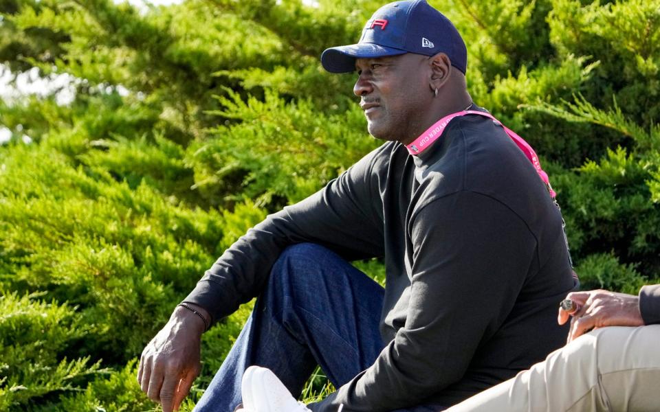 Michael Jordan watches at the 11th hole during a four-ball match the Ryder Cup at the Whistling Straits Golf Course  - AP