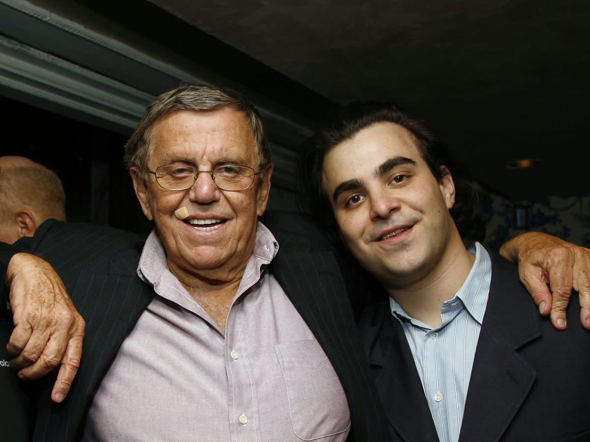 Henry Jarecki, left, with his son Nicholas Jarecki at a film preview in July 2006 (Fernando Leon/Getty Images for The Box)