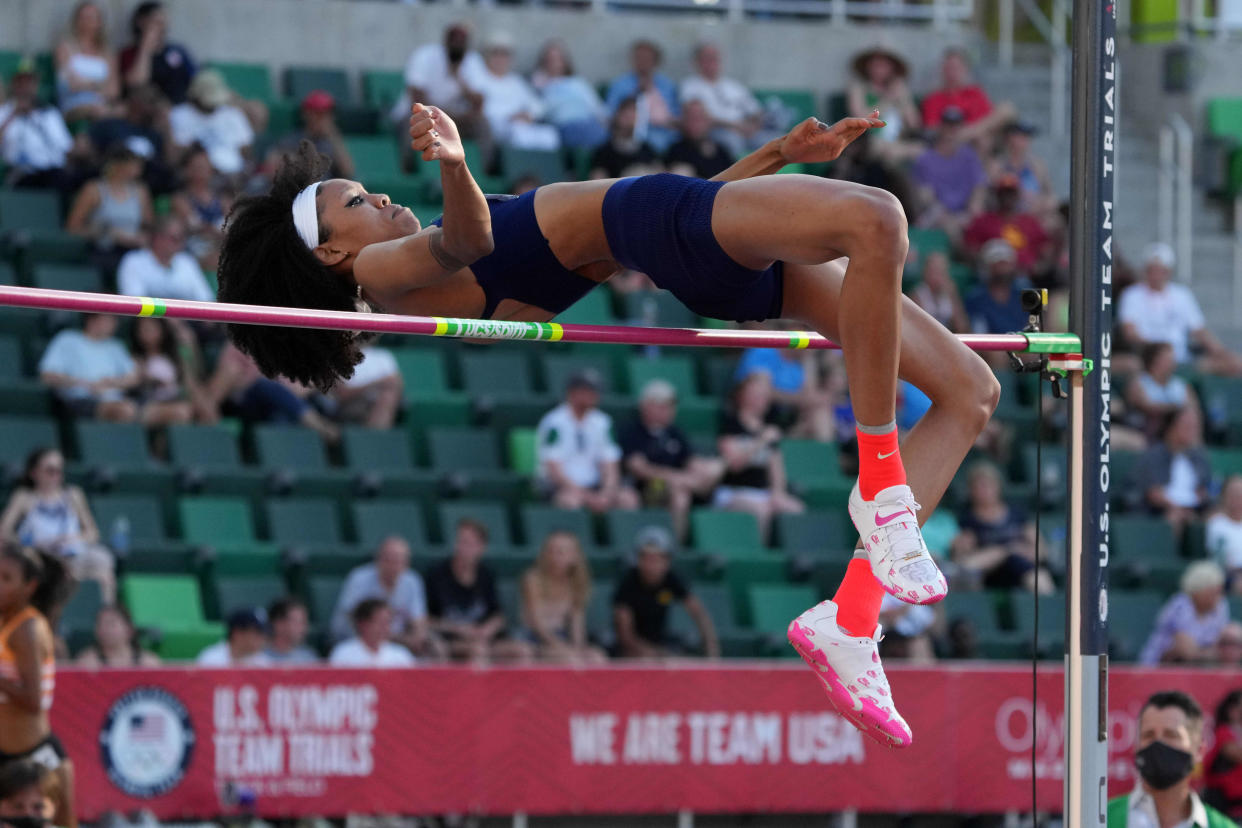 Vashti Cunningham wins the women's high jump at 6-5 (1.96m) during the US Olympic Team Trials at Hayward Field.