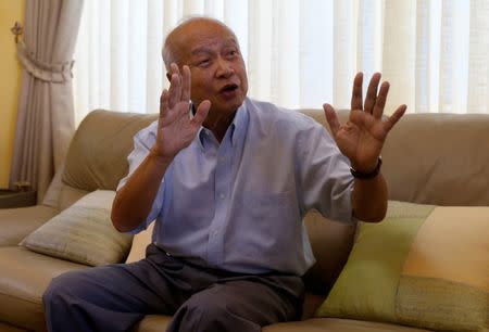 Prince Norodom Ranariddh gestures during an interview with Reuters at his home in central Phnom Penh, Cambodia October 14, 2017. Picture taken October 14, 2017. REUTERS/Samrang Pring