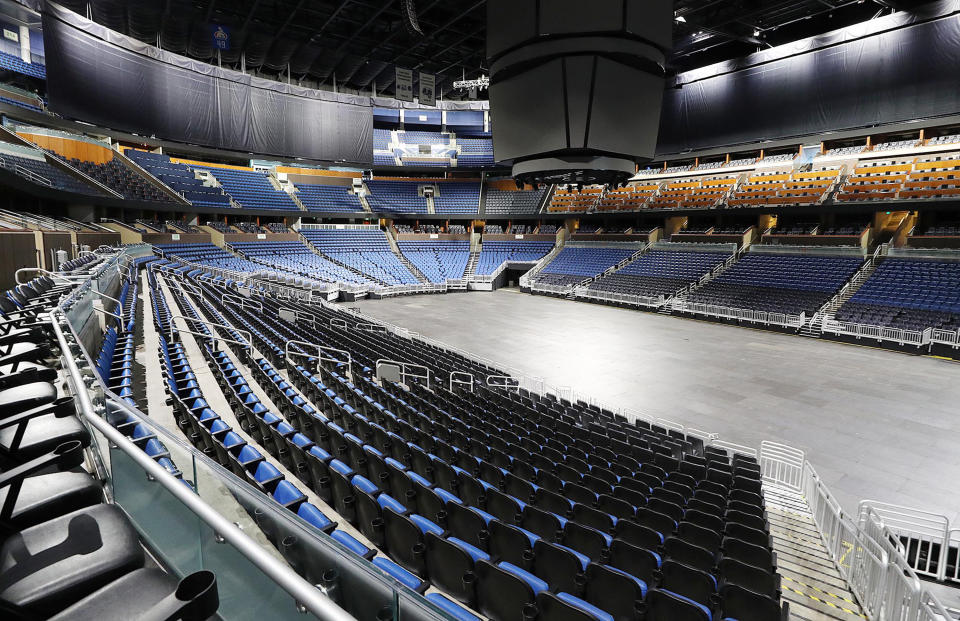 The seats are empty at the Amway Center in Orlando, home of the NBAs Orlando Magic, on Thursday, March 12, 2020. The NBA has suspended the season due to the coronavirus -- as have other sports. (Stephen M. Dowell/Orlando Sentinel/Tribune News Service via Getty Images)