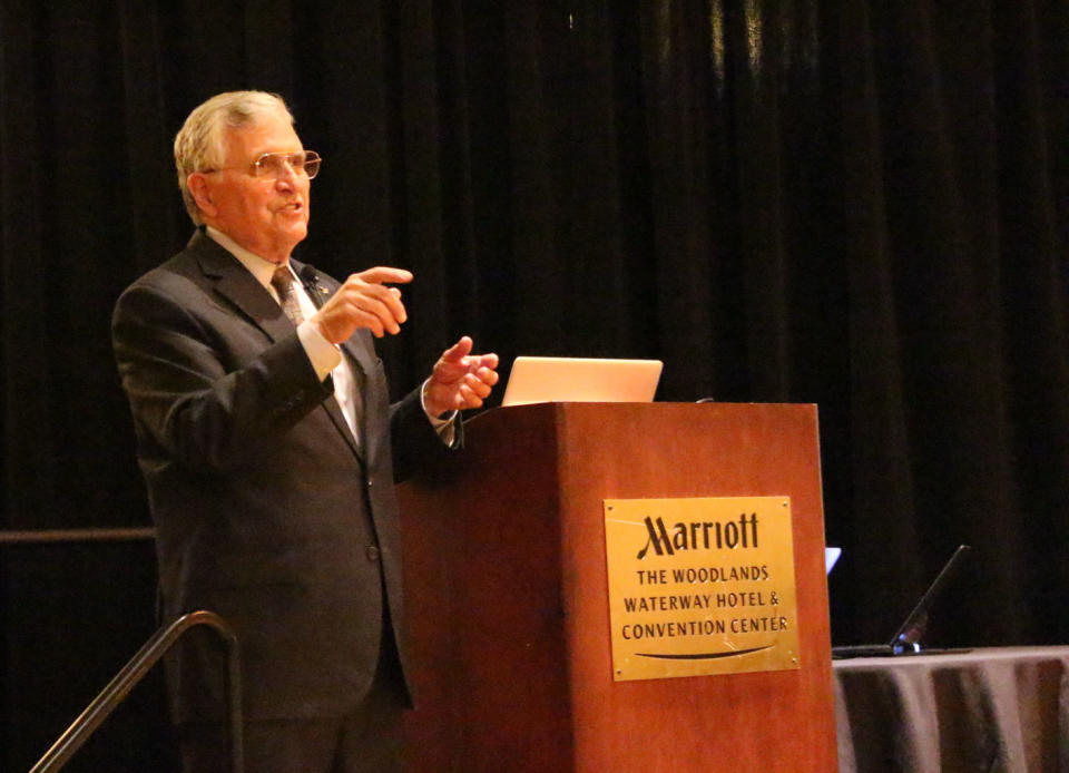 Jack Schmitt details his Apollo 17 lunar exploration adventure at the 48th Lunar and Planetary Science Conference, held March 20 to 24, 2017, in The Woodlands, Texas. <cite>Barbara David</cite>