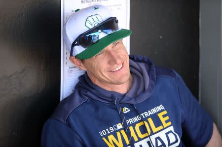 FILE PHOTO: Mar 17, 2019; Phoenix, AZ, USA; Milwaukee Brewers manager Craig Counsell (30) looks on prior to the game against the Los Angeles Dodgers at Camelback Ranch. Mandatory Credit: Joe Camporeale-USA TODAY Sports