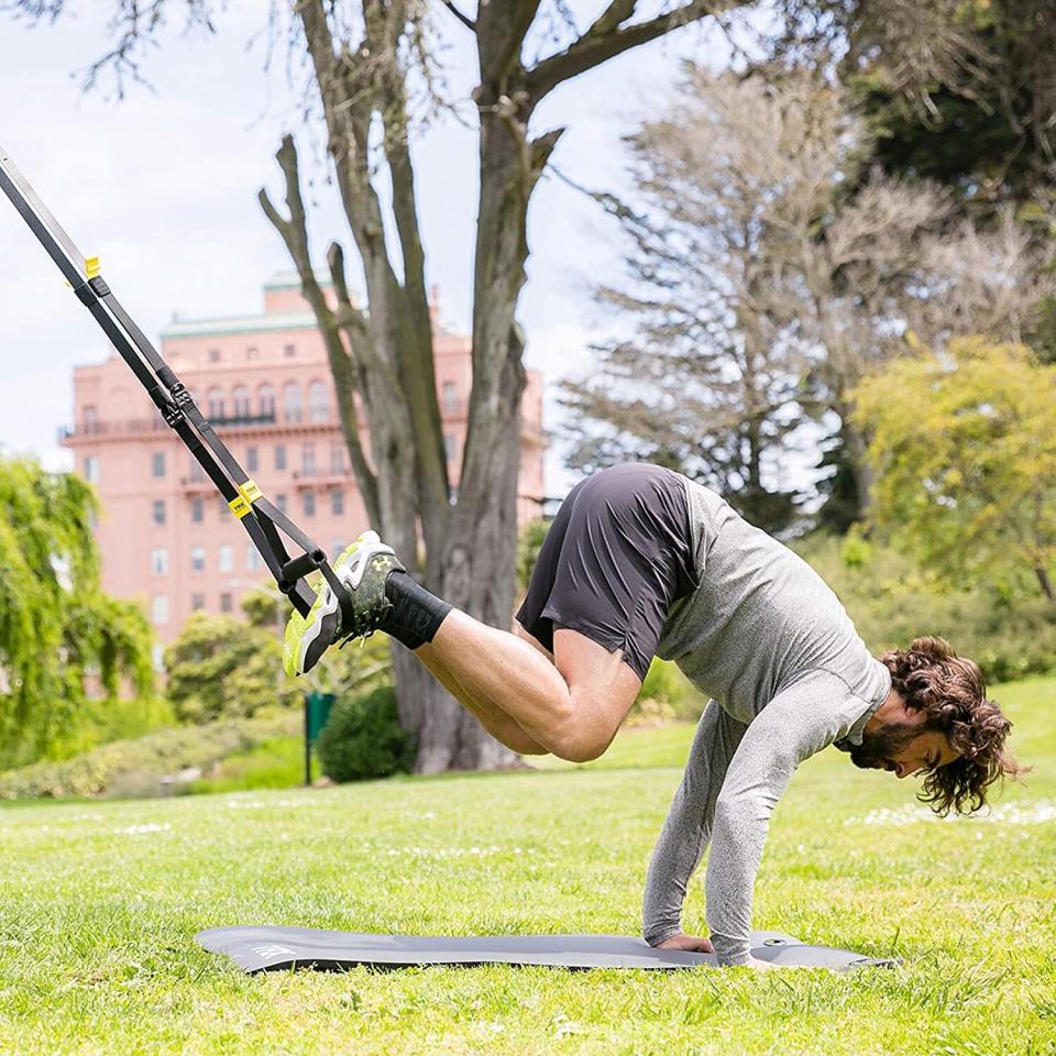 Do push-ups, pull-ups, planks and more bodyweight moves. All you need to do is anchor it to a beam and give yourself a couple of feet to move around. <br /><br />It comes with a suspension training strap, indoor/outdoor anchors, two workout guides, a training poster and a mesh bag.<br /><br /><strong>Promising review:</strong> "I don't always have the time/inclination to go to the gym, and having this at home allows me to get in a proper workout without leaving the house. <strong>It's just a fun way to try new things and use muscles that you wouldn't be able to otherwise. I can't do pistol squats in real life, but I can with this thing!</strong> It's incredibly easy to use and to adjust." &mdash; <a href="https://amzn.to/3uqYI3u" target="_blank" rel="nofollow noopener noreferrer" data-skimlinks-tracking="5816721" data-vars-affiliate="Amazon" data-vars-href="https://www.amazon.com/gp/customer-reviews/R28EROK9MV9RX7?tag=bfgenevieve-20&amp;ascsubtag=5816721%2C25%2C36%2Cmobile_web%2C0%2C0%2C16171131" data-vars-keywords="cleaning,fast fashion" data-vars-link-id="16171131" data-vars-price="" data-vars-product-id="15967504" data-vars-retailers="Amazon">Cersar<br /><br /></a><a href="https://amzn.to/3ujayMP" target="_blank" rel="noopener noreferrer"><strong>Get it from Amazon for $129.95.</strong></a>