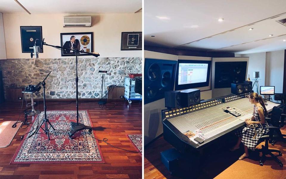 From left: Inside the studio where Andrea Bocelli records; the studio's mixing board. | Courtesy of @dylangracetravels