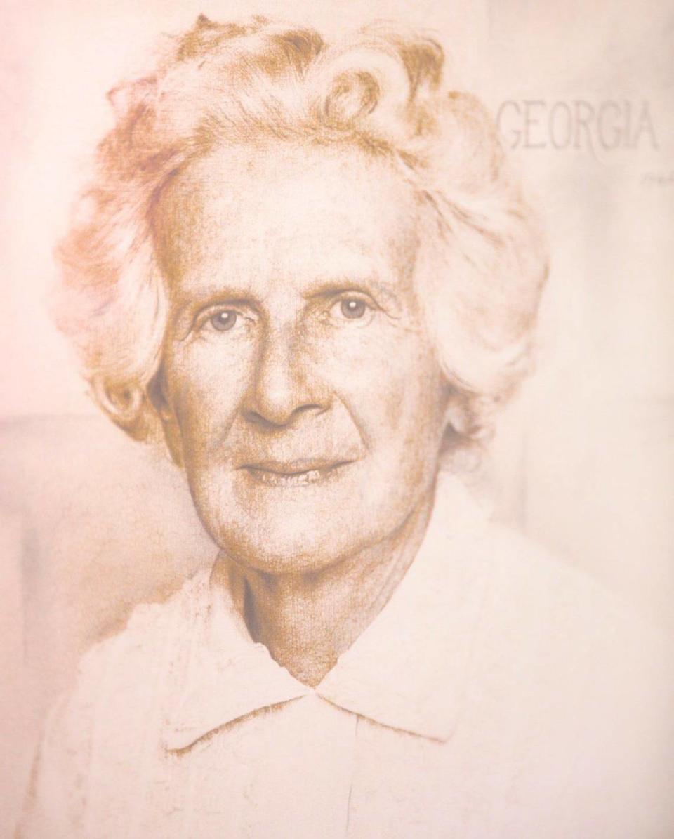Georgia Brown had a 48 year career as an educator, with 28 of those years in the Paso Robles schools. She was a leader in environmental education and took great pride in the accomplishments of her students. The district named an elementary school for her, dedicated in 1949. This artwork is in the office of the school.