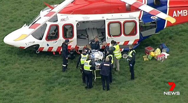 One person was transported to hospital by air ambulance. Picture: 7 News