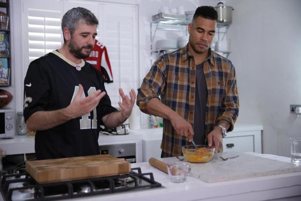 Jason Bell cooking pumpkin pie, a Thanksgiving staple, with chef Miguel Barclay aka @onepoundmeals