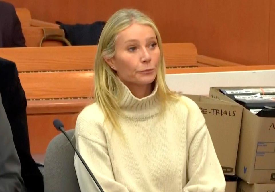 Paltrow wore a £294 Margaret Howell roll neck on the opening day of her trial - AP