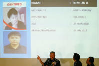 Malaysia's Royal Police Chief Khalid Abu Bakar (C) speaks next to a screen showing North Korean Kim Uk Il during a news conference regarding the apparent assassination of Kim Jong Nam, the half-brother of the North Korean leader, at the Malaysian police headquarters in Kuala Lumpur, Malaysia, February 22, 2017. REUTERS/Athit Perawongmetha